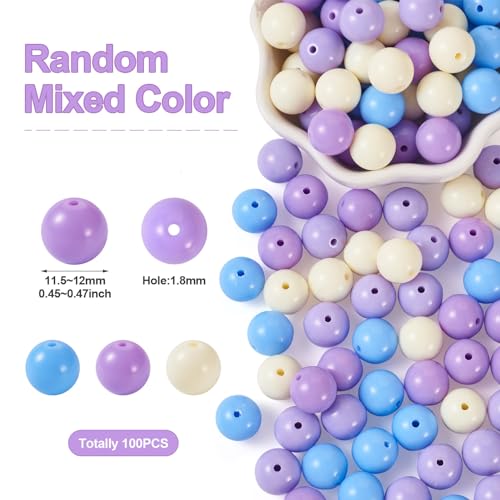 100 Pcs 11.5-12mm Bubblegum Beads Opaque Acrylic Chunky Loose Spacer Round Focal Beads for Jewelry Making Bracelet Necklace Keychain Craft Art Making,Hole:1.8mm,Blue Violet - color: Blue Violet