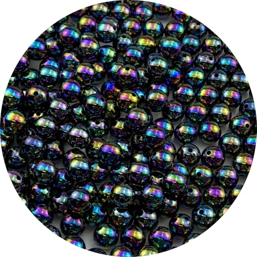 200pcs 10mm Acrylic Round Beads AB Colors Acrylic Beads Round Spacer Beads with Hole for DIY Bracelet Necklace Jewelry Making Supplies Handmade Craft(Black AB) - color: Black AB, size: 10mm