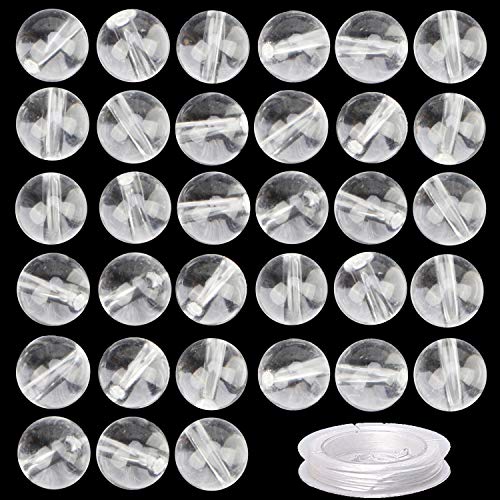 100Pcs Natural Crystal Beads Stone Gemstone Round Loose Energy Healing Beads with Free Crystal Stretch Cord for Jewelry Making (Clear Crystal, 8MM) - color: Clear Crystal, size: 8MM