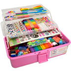 Olly Kids Arts and Crafts Supplies for Kids Girls 4 5 6 7 8 9 10 11 & 12- Ultimate Crafting Supply Carboodle in Portable 3 Layered Plastic Art Box - color: Pink