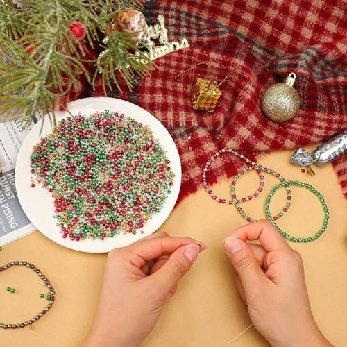 DECYOOL 1200Pcs Christmas Beads 4mm Round Spacer Beads Loose Ball Beads for DIY Bracelet Making Craft, Red & Green & Gold & Silver - color: Gold & Silver & Red & Green, size: 4mm