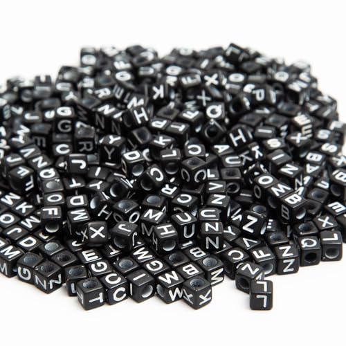 1000pcs Square Black Letter Beads Acrylic 6x6mm Cube Beads for Bracelets Necklaces and Jewelry Making Alphabet Bead - color: Black-White