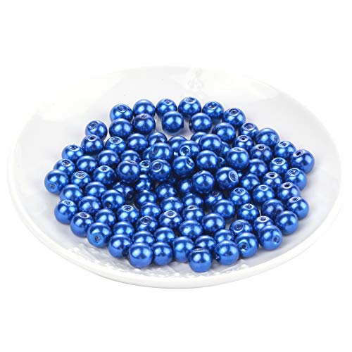 Weebee 200Pcs Glass Pearl Beads Assorted Colors Loose Spacer Round Czech Tiny Satin Luster Handcrafted Beading Assortments for DIY Craft Necklaces Bracelets Beads for Jewelry Making (Dark Blue, 4mm) - color: Dark Blue, size: 4mm