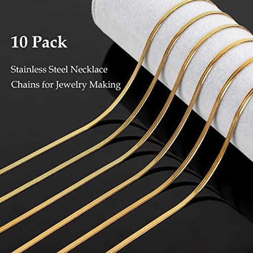 UMAOKANG Gold Plated Jewelry Chain, Dainty 3mm Herringbone Chain for Jewelry Making Men and Women Necklace Choker Chains Bulk (10pcs, 16 inch) - color: Gold Herringbone, size: 16 Inch