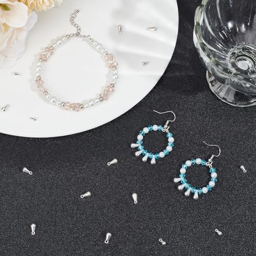 Beebeecraft 1 Box 80Pcs Teardrop Charms Dangle End Beads Extender Chain Drop Water Charms for Jewelry Making Findings - color: Silver, size: 6x3mm/8x4mm