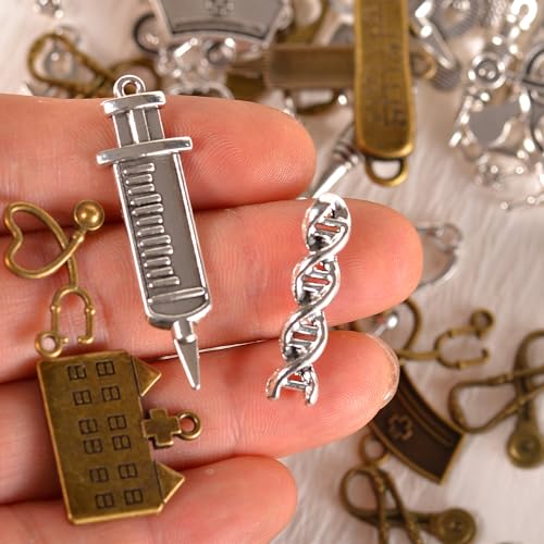 stino Metal Charms for Jewelry Making 100gram, Bulk Tibetan Silver & Gold Plated Trinkets for Earring Necklace Jewelry Making and Findings - color: Nurse Mixed Color