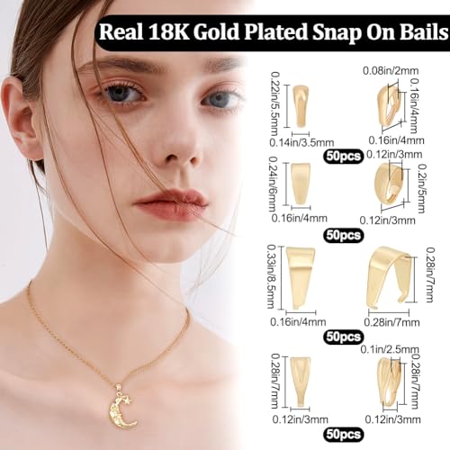 Beebeecraft 1 Box 200Pcs Snap on Bails 18K Gold Plated Open Pinch Clip Bail Clasp Connectors Pendant Charm for DIY Necklace Jewelry Making - color: Golden#6