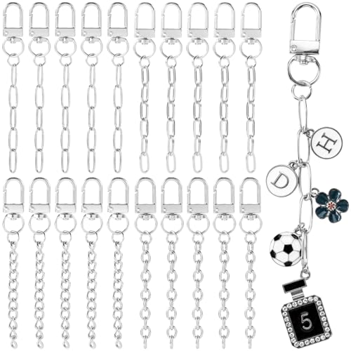 Hzopcw 20pcs Silver Keychain Making Kit, Key Ring Swivel Snap Hook Chains, Extender Keychain Bag Charm Kits for DIY Crafts Jewelry Making Handbag Purses- 4 Styles - color: Silver-20pcs-4 Style