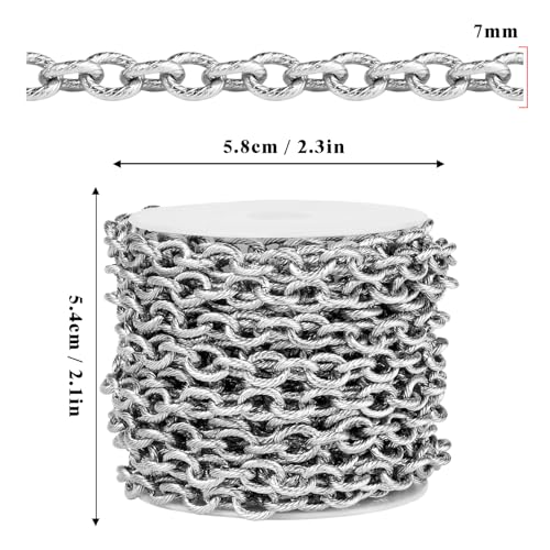 16.5 FT Stainless Steel Textured Rolo Cable Chains Roll, 7mm 304 Stainless Steel Circle Cable Link Chain Bulk Spool for Jewelry Making DIY Craft - color: Stainless Steel, size: 7mm width