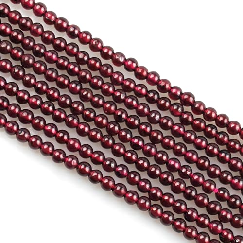 MJDCB 225pcs Natural Small Stone Beads 3mm Red Garnet Round Smooth Loose Gemstone Bead for Jewelry Making Bracelets Earrings Necklaces Accessories - color: Red Garnet
