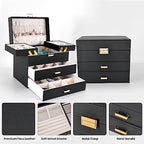 Dajasan Jewelry Organizer Box, Large Jewelry Boxes for Women Girls, Space-Saving 4 Layers Jewelry Storage Case with Drawer, Movable Metal Stand, Modern, Gift Idea (Black + Gold) - color: Black + Gold