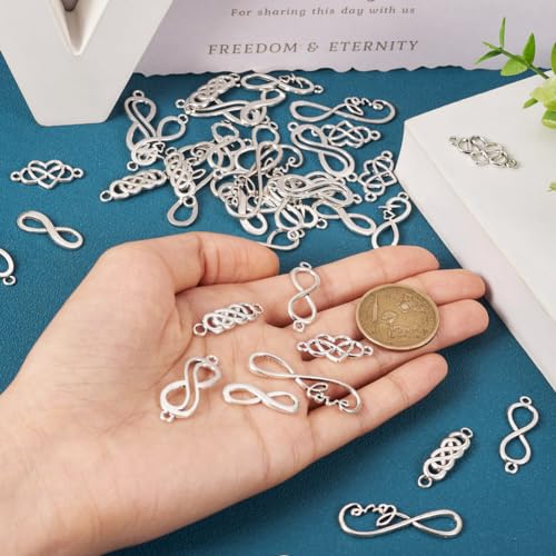 FASHEWELRY Golden Bow Connector Charms Bulk, Christmas Bowknot Link Charms, Infinity Links Geometric Hollow Bezel Pendants for Earring Bracelet Necklace Keychains Jewelry Making - color: Infinity Links-42Pcs