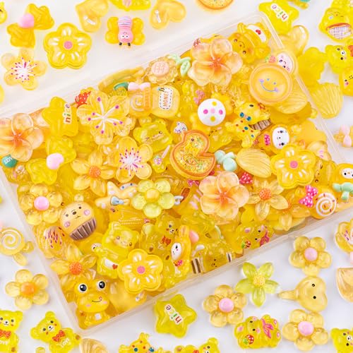100PCS Yellow Slime Charms Jelly Cute Flatback Resin Charms for Slime, Random Kawaii Decoden Charm for Embellishments Phone Junk Case Charms Bulk, Hairpins Scrapbooking Crafting & DIY Decor - color: Yellow-100PCS