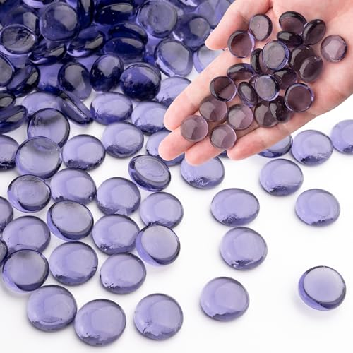 Purple Glass Marbles, 0.97 LB Transparent and Smooth Flat Glass Beads for Vases, Mosaic Gem Pebbles for Aquarium Decor, Floral Arrangements, Mancala Stones, Vase Filler and Crafts (Approx. 80-100 PCS) - color: Purple, size: 1 LB