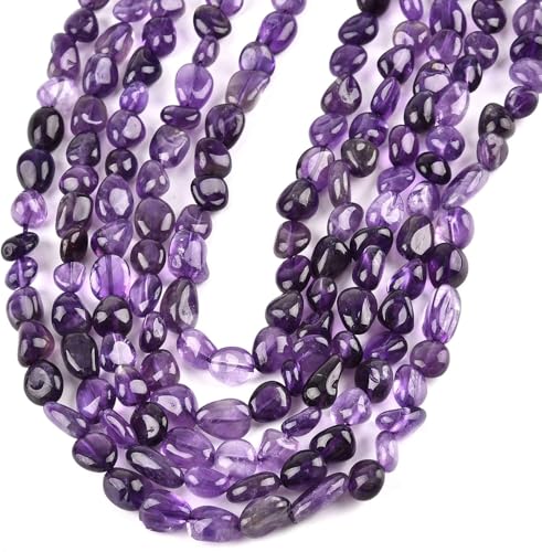 HAAMIIQII Natural Purple Amethyst Crystal Pebble Stone 5-8mm Small Irregular Freeform Tumbled Loose Gemstone Beads for Jewelry Making Strand 15 Inch (45-50pcs) - color: Amethyst