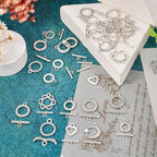 54 Pcs Antique Silver Toggle Clasps Alloy OT Toggle Jewelry Clasps Flower & Ring & Heart T-Bar Closure Clasp Fastener IQ End Connectors for DIY Necklace Bracelet Jewelry Making - color: Alloy-Heart/Flower/Ring