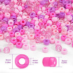 1000PCS Pink Pony Beads Bulk – 6x9mm Gradient XOXO Glitter Kandi Beads for Bracelets, Hair Braids, Jewelry Making, DIY Gifts & Love-Themed Crafts - color: Love Edition