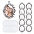20Pcs Photo Charms Cabochon Blanks Set 10Pcs Large Oval Pendant Trays with 10 Glass Cabochons for Memorial Jewelry Making Bridal Bouquet Charms DIY - color: silver