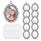20Pcs Photo Charms Cabochon Blanks Set 10Pcs Large Oval Pendant Trays with 10 Glass Cabochons for Memorial Jewelry Making Bridal Bouquet Charms DIY - color: silver