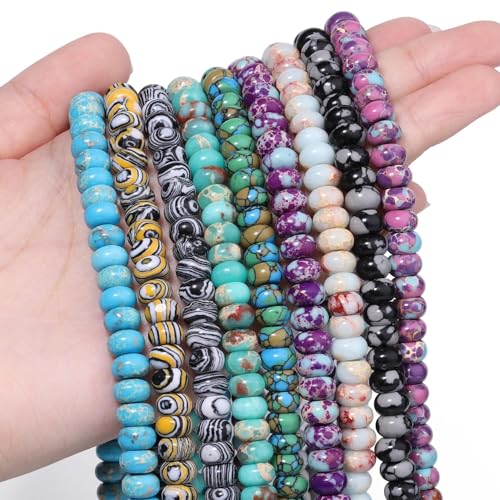 Songxi 5x8mm Natural Black and White Peacock Stone Rondelle Beads, 75PCS Spacer Round Loose Abacus Beads for Jewelry Making, Gemstone for Bracelet Necklace Earrings, Arts and Crafts - color: Black And White Peacock Stone