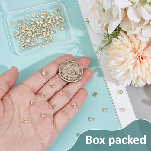 BENECREAT 14K Gold Plated Brass Beads, Crimp Bead Knot Covers Metal Half Round Open Crimp Beads for Jewelry Craft Making - color: Smoothed Gold, size: 0.21x0.14 Inch