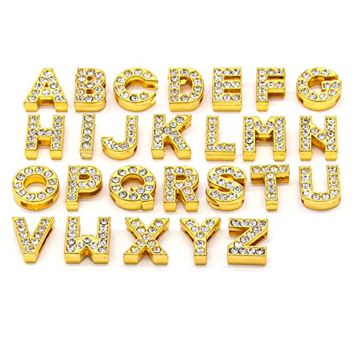 AUEAR, 52 Pack Gold A-Z 8mm Full Rhinestone Slide Charms Crystal Alphabet Letter Alloy for Bracelets Necklace Wristbands DIY Jewelry Making - color: Gold, size: 52 Pack