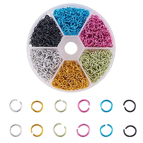 1080Pcs O Ring Connectors 6 Colors Open Jump Ring Set Aluminum Jump Rings with Round Clear Case for Necklace Earrings Jewelry Making Connectors (180Pcs/Color) - color: Mixed Colors (Black)