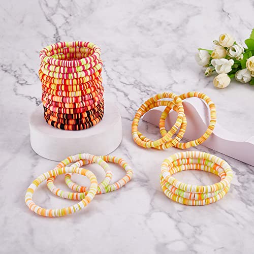 Ornaland Heishi Surfer Bracelets Set Polymer Clay Heishi Beads Stretch Bracelets Multi-Layer Stackable Friendship Bracelets Bohemia Summer Beach Jewelry for Women - color: Yellow