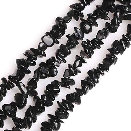 GEM-Inside Black Glass Chips Gemstone Loose Beads 7-8MM Crystal Energy Stone Power for Jewelry Making 34" - color: Black Glass