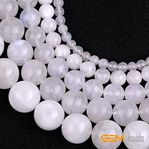 Gem-Inside 6MM Natural Blue Rainbow Moonstone AAA Grade Genuine Gemstone Beads for Jewelry Making 15" - color: Aaa White Moonstone, size: 6mm