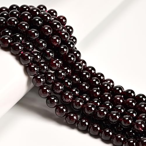 95pcs(2 Strand) 8mm Mozambique Natural Red Garnet Stone Beads, Smooth Round Healing Gemstone Beads for Jewlery Bracelets Earrings Making DIY - color: Garnet, size: 8mm