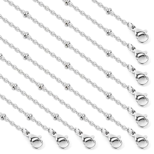 Cadikez 24PCS Stainless Steel Satellite Chain Necklace Bulk, 2mm 18inch Stainless Steel Finished Beaded Cable Link Chains for Necklace Jewelry Making - color: 2.0mm Stainless Steel