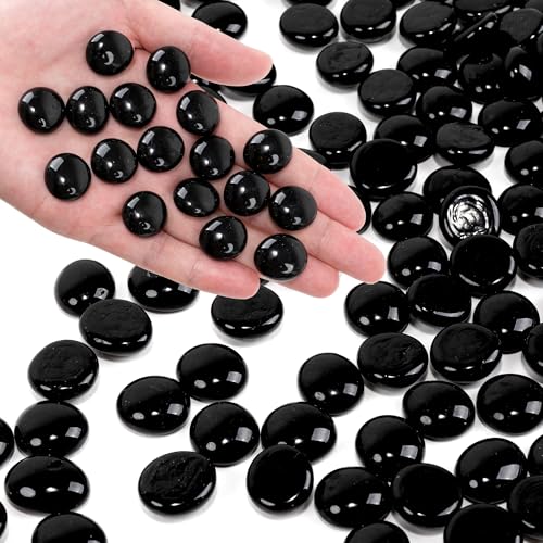 Black Flat Glass Marbles, 0.97 lb Vase Filler Pebbles Gems, Decorative Glass Beads for Vases, Crafts, Floral, Mancala Stones, Aquarium Rocks for Fish Tank, 0.6"-0.8" (Approx. 80-100 PCS) - color: Black