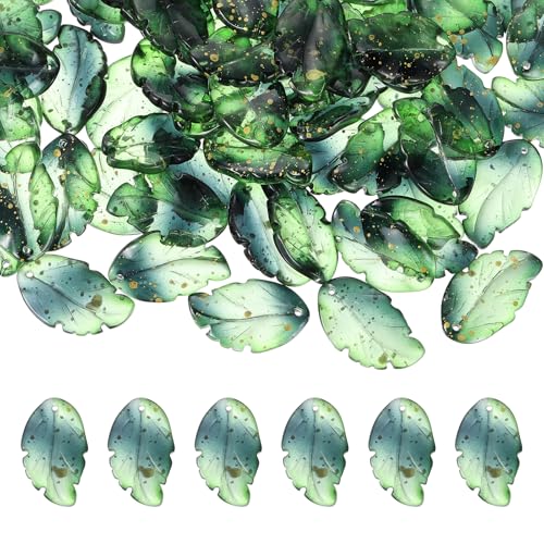PATIKIL Glass Leaf Beads, 100Pcs Cute Crystal Leaf Charms, Translucent Czech Spacer Beads for DIY Jewelry Making Bracelets Necklace Wind Chimes Suncatchers, Dark Green - color: Dark Green