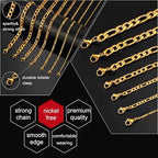 Monily Figaro Chain Necklace Stainless Steel 24K Gold Plated Chains for Men Women Jewelry Gift - color: 24K Gold-Plated, size: 24 Inches