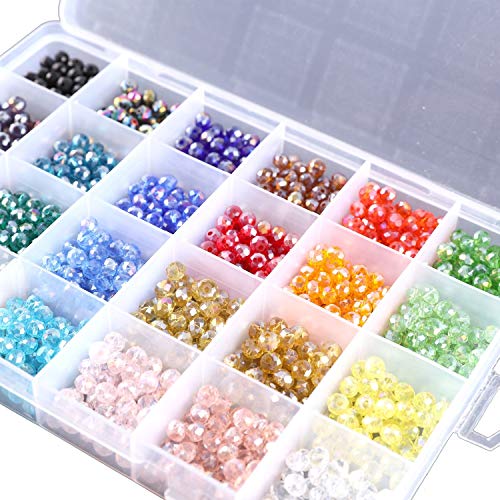 1200Pcs Faceted Rondelle Beads, Messar 6mm Crystal Glass Beads AB Color Plated Bicone Faceted Glass Beads for Bracelet Necklace Jewelry Making Set DIY Craft Projects (24 Mixed Colors)