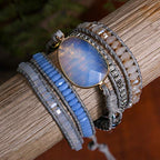 YGLINE Women Boho Handmade Natural Stone Crystal Leather Bead Wrap Bracelets Collection - color: Opal-5w