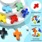 Stiesy Handmade Lampwork Glass Cross Beads, 8Pcs Crucifix Spacer Loose Beads Bulk for Jewelry Making, DIY Christian Rosary Necklace and Keychain Craft - color: Cross-8 Colors-8pcs