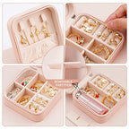 Neveika Portable Travel Mini Jewelry Box Leather Jewellery Ring Organizer Case Storage Gift Box Girls Women (pink). - color: pink