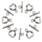 Craftdady 20 Sets Antique Silver Heart Toggle Clasps Tibetan T Bar Closure End Clasps for Bracelet Necklace Making - color: Antique Silver, 18.5x14mm