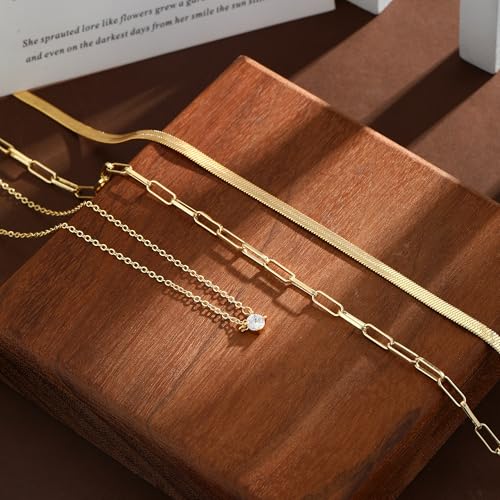 Coshilta Layered Gold Necklaces for Women, 14K Plated Gold Sterling Silver Plated Dainty Pendant Necklace Set with Cubic Zirconia,Stackable Chain Choker,Trendy Personalized Jewelry Gift Non Tarnish - style: C-N0492-CZ