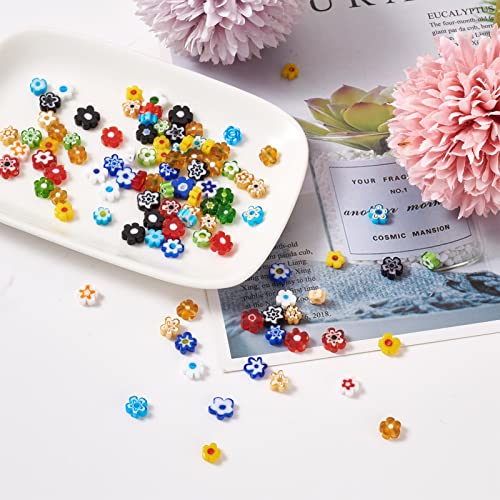 Cheriswelry 180pcs Glass Flower Beads, 6.4-9mm Millefiori Loose Spacer Beads for DIY Necklace, Bracelet, Earring Jewelry Making Handmade Crafts - color: Flower-Mixed Color*2