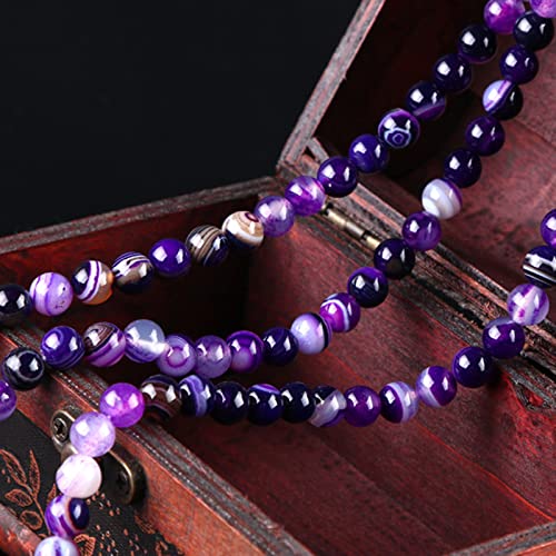 62Pcs Natural Crystal Beads Stone 6mm Purple Stripe Onyx Agates Gemstone Round Loose Energy Healing Beads for Bracelet Necklace Earrings Jewelry Making - color: Purple, size: 6MM