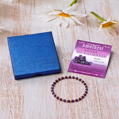 QOGIR 14k gold Handmade Healing Bracelet, Natural Gem Stone Crystal Elastic Gold Bracelet - color: Amethyst - Calmness, size: 4m