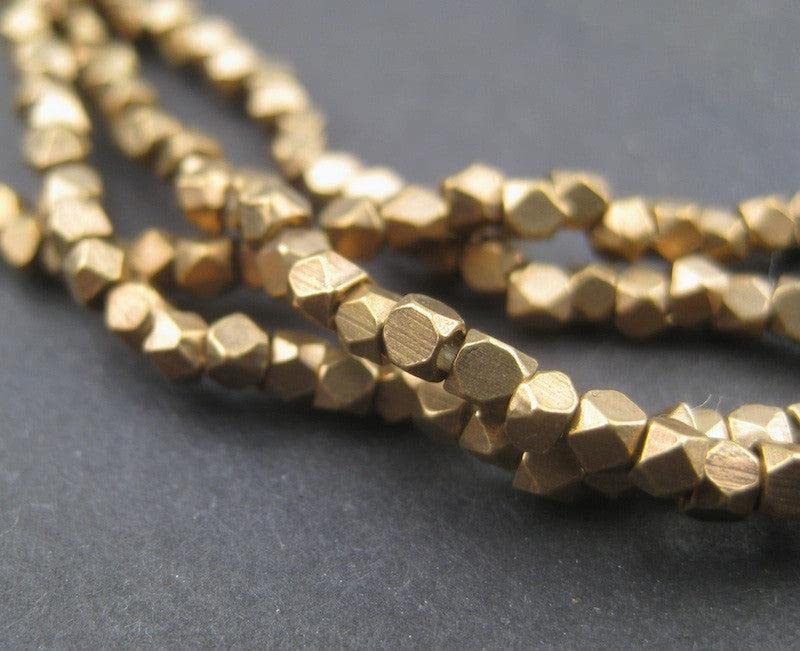 The Bead Chest Cornerless Cube Beads - Full Strand of Faceted Ethnic Metal Spacers (2mm, Antiqued Brass) - color: Antiqued Brass, size: 2mm
