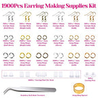 Anezus 1900 Pcs Earring Making Kit with Jewelry Hooks, Fish Hook Earrings, Backs, Jump Rings for Repair, Gifts
