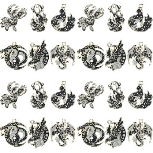 Sailanzi 12pcs Alloy enamel black Gothic style animal flying dragon fox series Pendant Jewelry Making DIY Keychain Earrings Pendant Various Design Charms for Jewelry Making Bracelets Necklace (SN981) - color: SN981