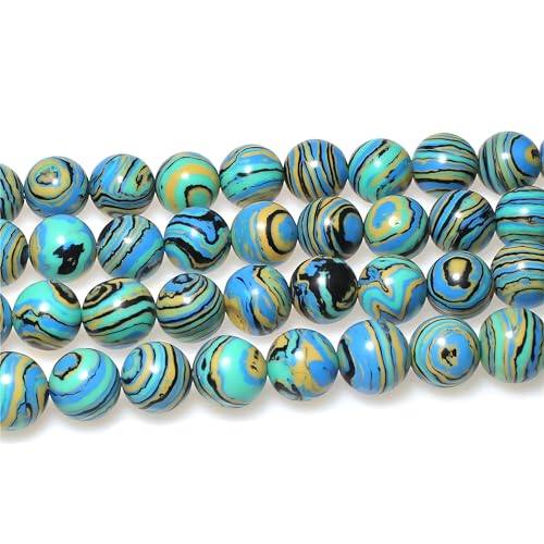 MJDCB Synthesis Colour Malachite Beads Beautiful Fashion Round Stone Beads for DIY Jewelry Making 15" (10mm, Blue- Gold - Black) - color: Blue Gold Black Malachite, size: 10mm