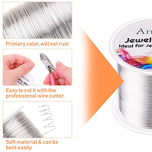 22 Gauge Jewelry Wire, Anezus Craft Wire Tarnish Resistant Copper Beading Wire for Jewelry Making Supplies and Crafting (Silver, 49 Yards/45 Meters) - color: Silver