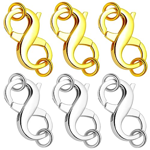 Double Opening Lobster Clasp 316 Stainless Steel Silver and Gold Pleted Necklace Bracelet Extender Clasps and Closures for DIY Jewelry - color: 3Gold & 3Silver, size: 16mm × 8mm